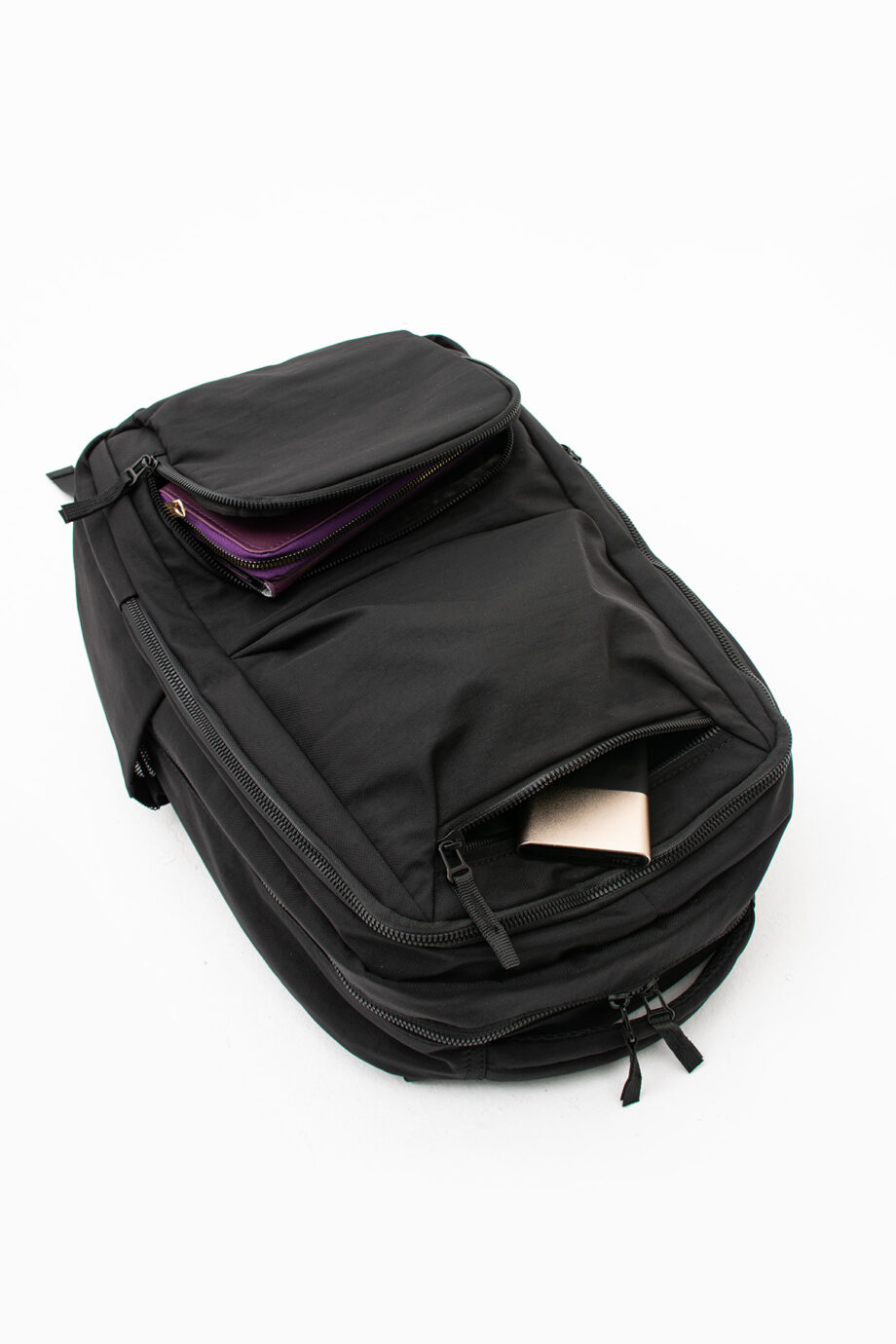 Interior view of Sanmorris backpack showing zippered compartments