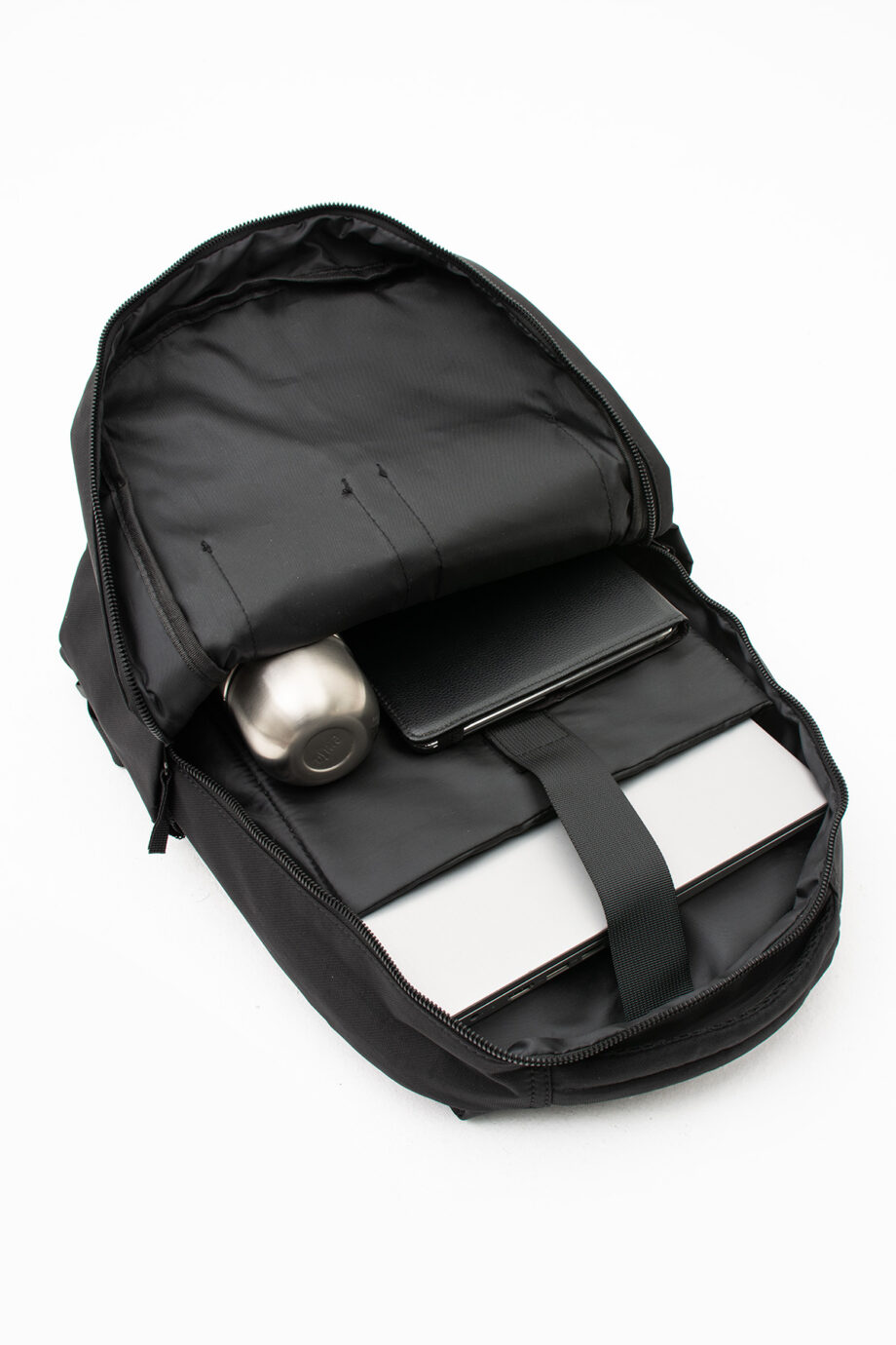 Interior view of Sanmorris backpack showing zippered compartments